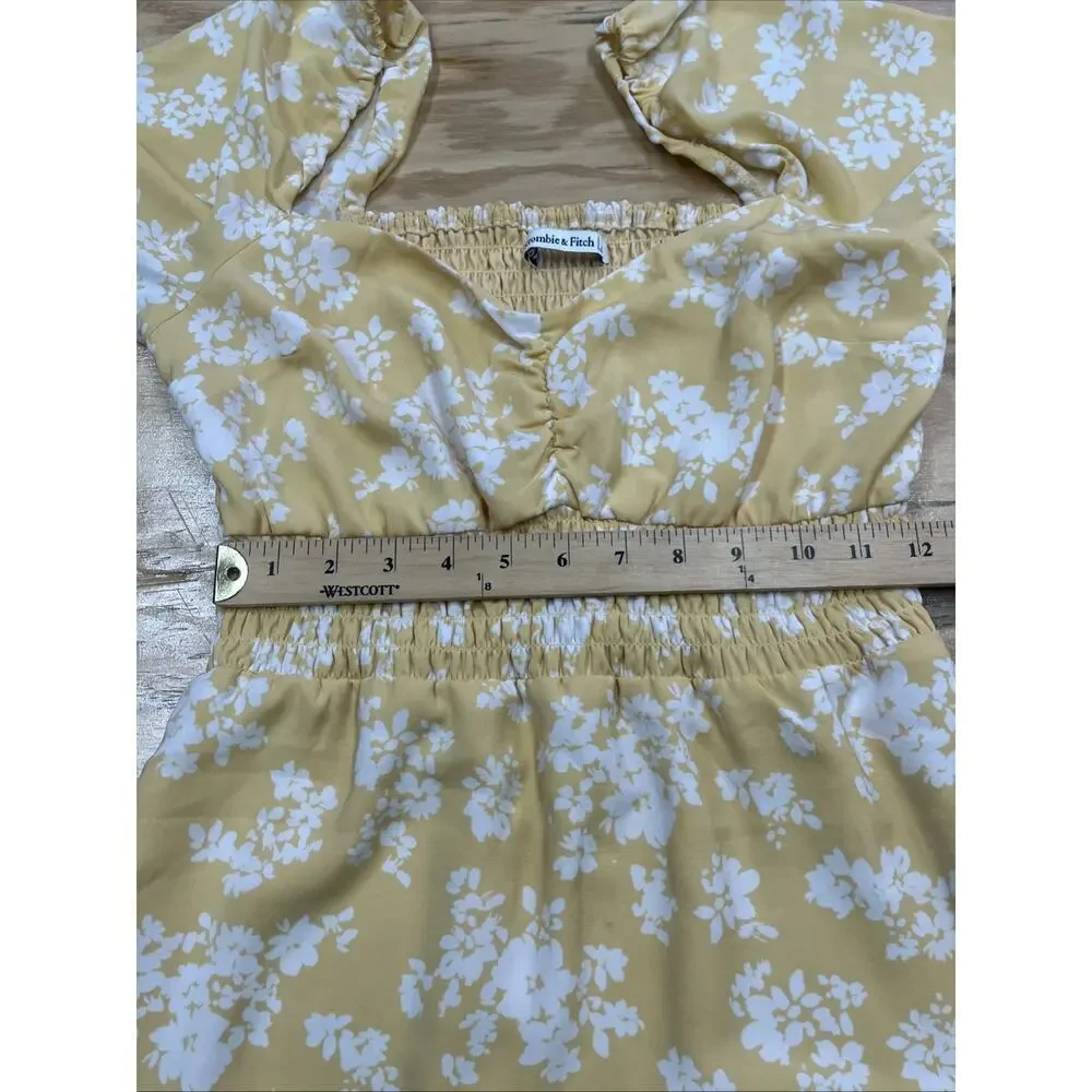 Abercrombie & Fitch Babydoll Dress Smocked Yellow Floral Size M Y2K Cottagecore - Picture 13 of 16